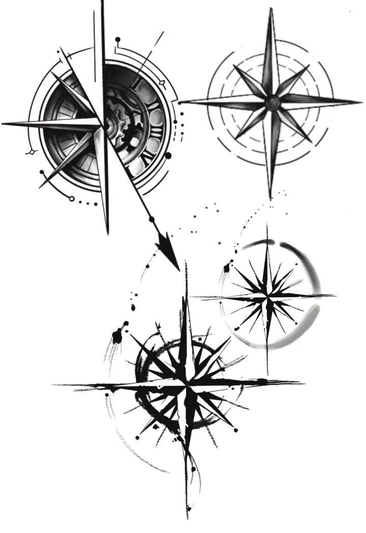 Compass rose studies, pen illustration