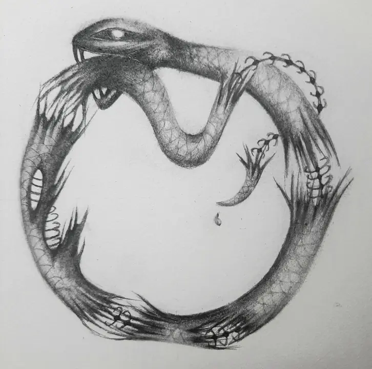 Ouroboros serpent pencil drawing