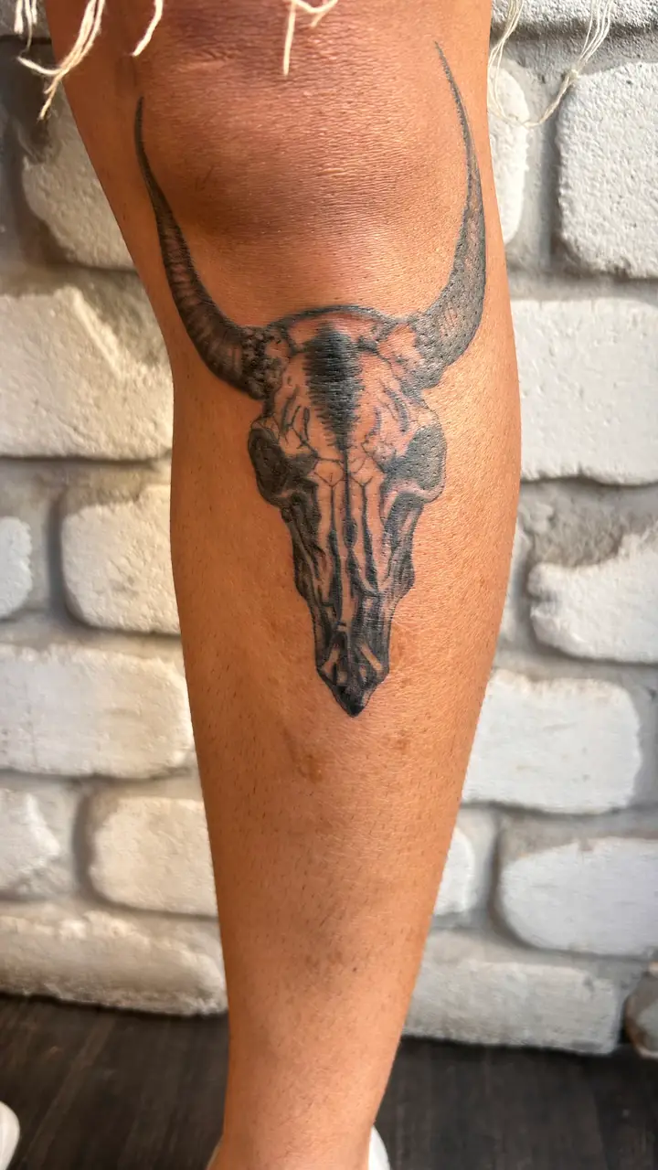 Blackwork bull skull tattoo by Lady Jane